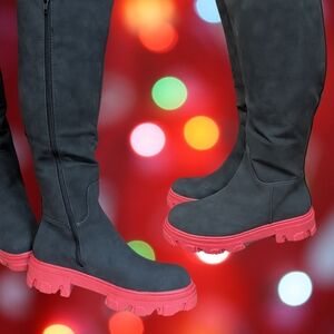 Dextera Black And Red Knee High Boot